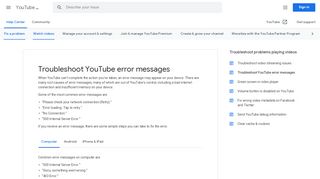 
                            13. Troubleshoot YouTube error messages - Computer ... - Google Support