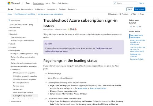
                            2. Troubleshooter for Azure subscription sign in issues - Microsoft Support