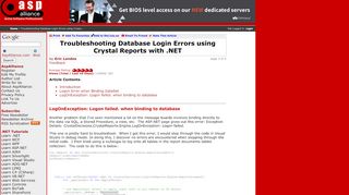 
                            12. Troubleshooting Database Login Errors using Crystal Reports with .NET