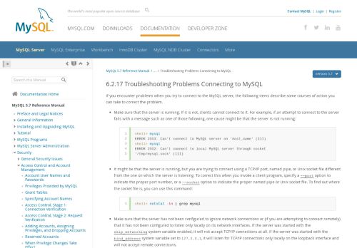 
                            6. Troubleshooting Problems Connecting to MySQL
