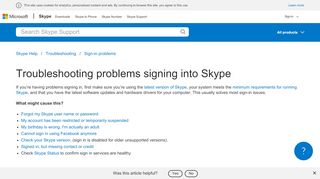 
                            9. Troubleshooting problems signing into Skype | Skype Support