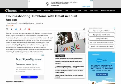 
                            6. Troubleshooting: Problems With Gmail Account Access | Chron.com