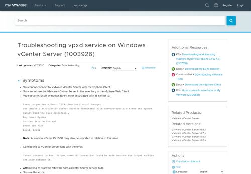 
                            5. Troubleshooting the vCenter Server service (1003926)