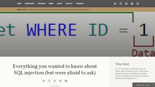 
                            13. Troy Hunt: Everything you wanted to know about SQL injection (but ...