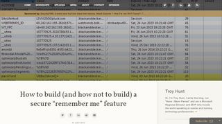 
                            2. Troy Hunt: How to build (and how not to build) a secure “remember me ...