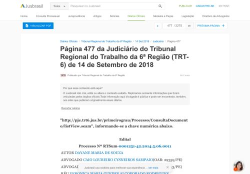 
                            6. TRT-6 14/09/2018 - Pg. 477 - Judiciário | Tribunal Regional do ...