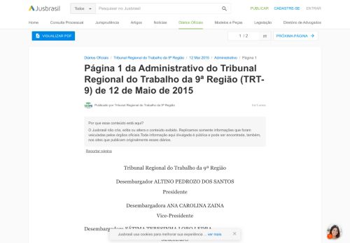 
                            9. TRT-9 12/05/2015 - Pg. 1 - Administrativo | Tribunal Regional do ...