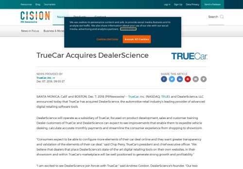 
                            12. TrueCar Acquires DealerScience - PR Newswire