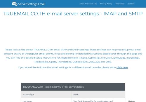 
                            11. TRUEMAIL.CO.TH email server settings - IMAP and SMTP ...