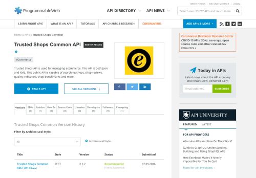 
                            9. Trusted Shops Common API | ProgrammableWeb