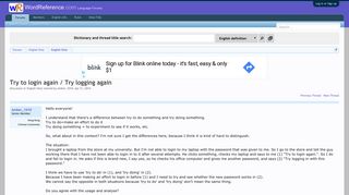 
                            1. Try to login again / Try logging again | WordReference Forums