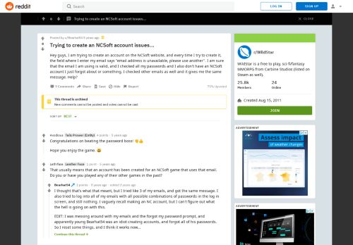 
                            3. Trying to create an NCSoft account issues... : WildStar - Reddit