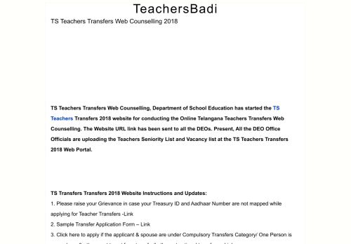 
                            4. TS Teachers Transfers 2018 Web Portal/Website for Transfers Web ...