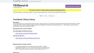 
                            3. TS3QueryLib.Net - CodePlex Archive