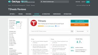 
                            12. TSheets Reviews - Ratings, Pros & Cons, Analysis and more | GetApp®