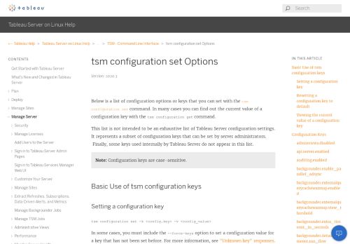 
                            4. tsm configuration set Options - Tableau