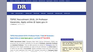 
                            7. TSPSC Recruitment 2018, 24 Professor Vacancies, Apply online ...