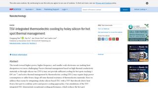 
                            10. TSV-integrated thermoelectric cooling by holey silicon for hot spot ...