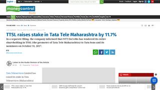 
                            6. TTSL raises stake in Tata Tele Maharashtra by 11.7% - Moneycontrol ...