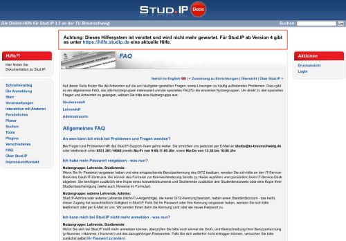 
                            7. TU Braunschweig: Stud.IP-Nutzerdokumentation: FAQ