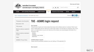 
                            10. TUE - ADAMS login request | Australian Sports Anti-doping Authority ...