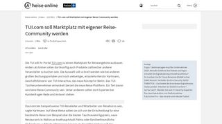 
                            11. TUI.com soll Marktplatz mit eigener Reise-Community werden - Heise