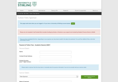 
                            10. Tuition Fees Sponsor - Portal - University of Stirling