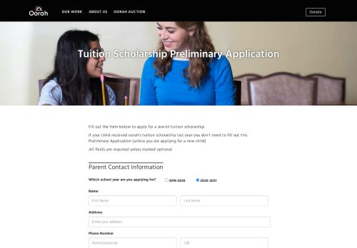 
                            13. Tuition Scholarship Preliminary Application - Oorah