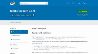 
                            10. tumblr-noauth 0.1.0 A sneaky Tumblr API - PyPI