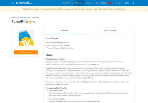 
                            5. TunaiKita: Pinjaman Uang Online dan KTA Cepat Cair! - Cermati
