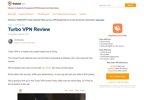 
                            7. Turbo VPN Review - 72th out of 74 VPNs We've Tested (Read Why...)