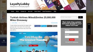 
                            9. Turkish Airlines Miles&Smiles 25,000,000 Miles Giveaway ...