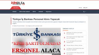 
                            8. Türkiye İş Bankası Personel Alımı Yapacak - İşin Olsa