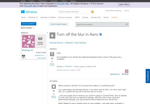 
                            6. Turn off the blur in Aero - Microsoft