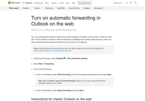 
                            7. Turn on automatic forwarding in Outlook on the web - Outlook