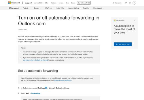 
                            12. Turn on or off automatic forwarding in Outlook.com - Outlook