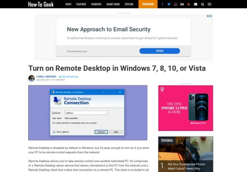 
                            9. Turn on Remote Desktop in Windows 7, 8, 10, or Vista - How-To Geek