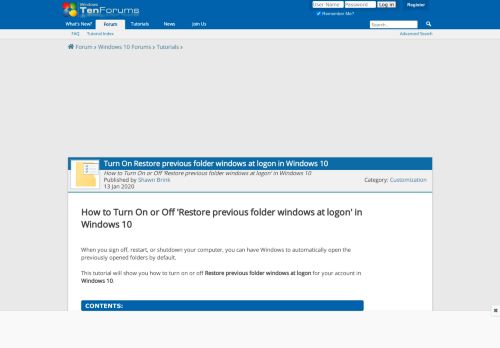 
                            5. Turn On Restore previous folder windows at logon in Windows 10 ...