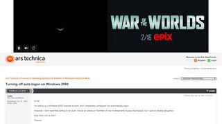 
                            6. Turning off auto logon on Windows 2000 - Ars Technica OpenForum