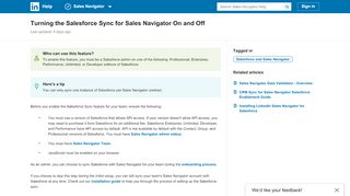 
                            6. Turning the Salesforce Sync for Sales Navigator On and Off - LinkedIn