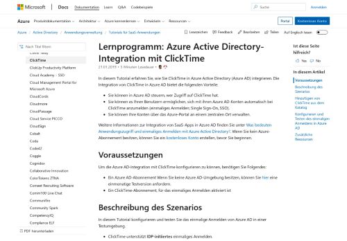 
                            9. Tutorial: Azure Active Directory-Integration mit ClickTime | Microsoft ...