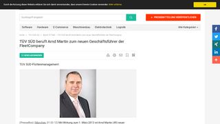 
                            11. TÜV SÜD beruft Arnd Martin zum neuen Geschäftsführer der ...