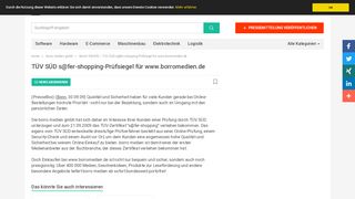 
                            10. TÜV SÜD s@fer-shopping-Prüfsiegel für www.borromedien.de - borro ...