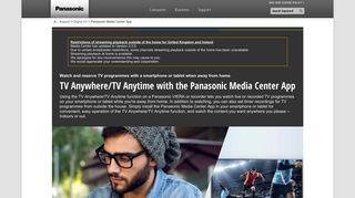 
                            3. TV Anywhere/TV Anytime with the Panasonic Media Center App