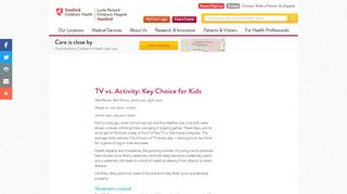 
                            10. TV vs. Activity: Key Choice for Kids - Stanford Children's Health