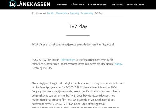 
                            10. TV2 Play >> Hvem er TV2 Play og hvad kan TV2 Play tilbyde dig?