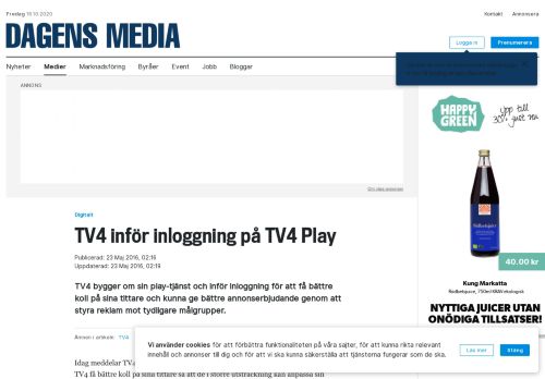 
                            7. TV4 inför inloggning på TV4 Play | Dagens Media