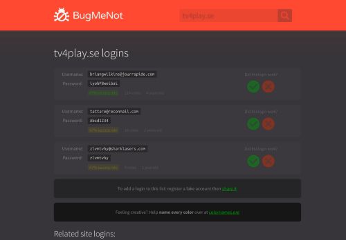 
                            12. tv4play.se logins - BugMeNot