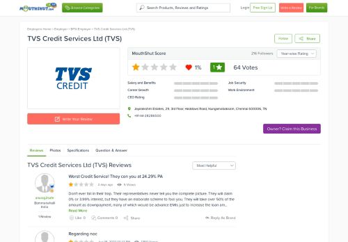 
                            9. TVS CREDIT SERVICES LTD (TVS) Reviews, Employee Reviews ...