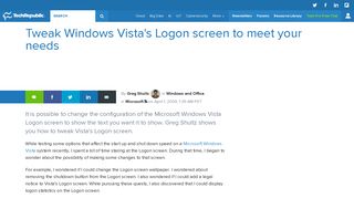
                            9. Tweak Windows Vista's Logon screen to meet your ... - TechRepublic